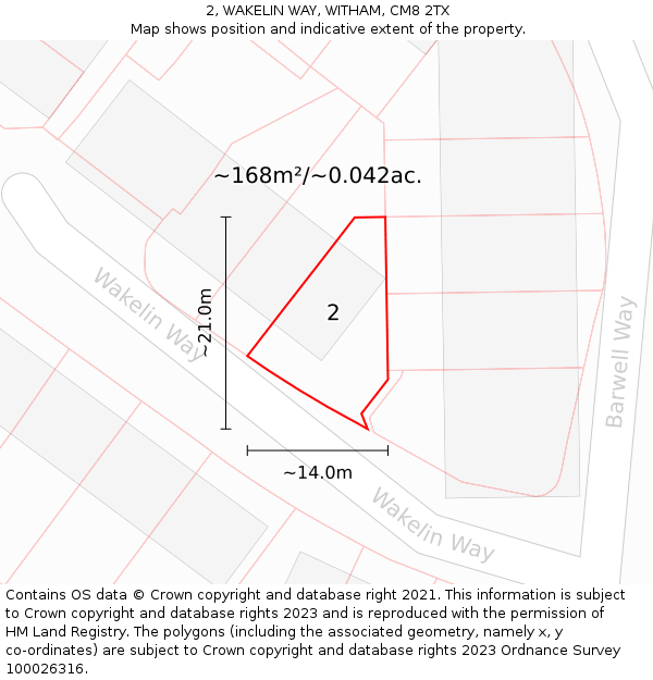 2, WAKELIN WAY, WITHAM, CM8 2TX: Plot and title map
