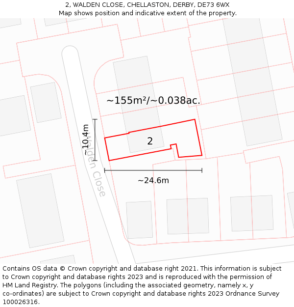 2, WALDEN CLOSE, CHELLASTON, DERBY, DE73 6WX: Plot and title map