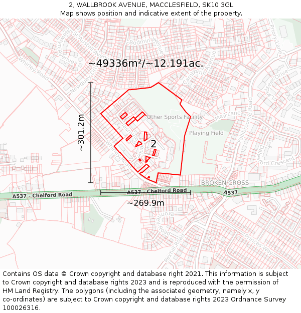 2, WALLBROOK AVENUE, MACCLESFIELD, SK10 3GL: Plot and title map