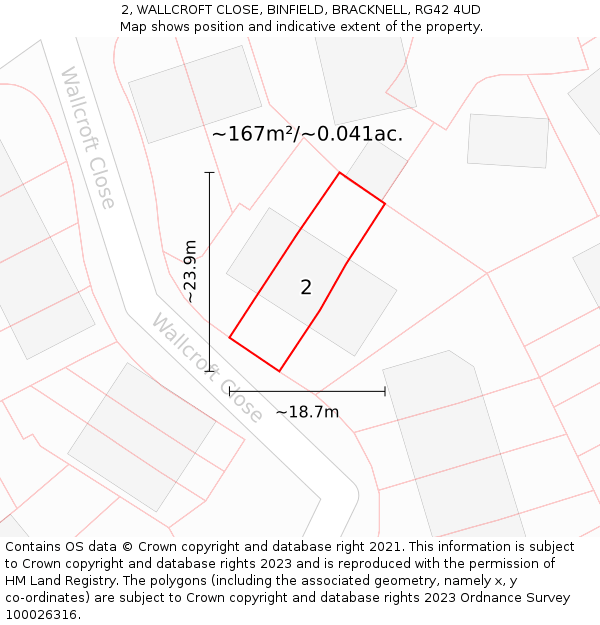 2, WALLCROFT CLOSE, BINFIELD, BRACKNELL, RG42 4UD: Plot and title map