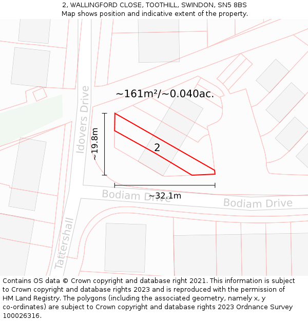 2, WALLINGFORD CLOSE, TOOTHILL, SWINDON, SN5 8BS: Plot and title map