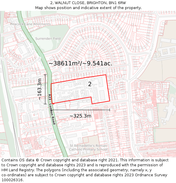 2, WALNUT CLOSE, BRIGHTON, BN1 6RW: Plot and title map