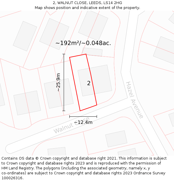 2, WALNUT CLOSE, LEEDS, LS14 2HG: Plot and title map