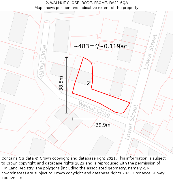 2, WALNUT CLOSE, RODE, FROME, BA11 6QA: Plot and title map