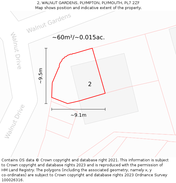 2, WALNUT GARDENS, PLYMPTON, PLYMOUTH, PL7 2ZF: Plot and title map