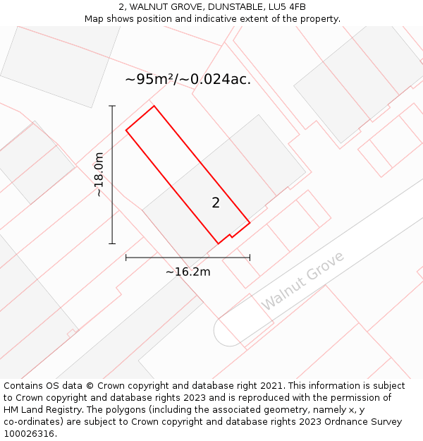 2, WALNUT GROVE, DUNSTABLE, LU5 4FB: Plot and title map