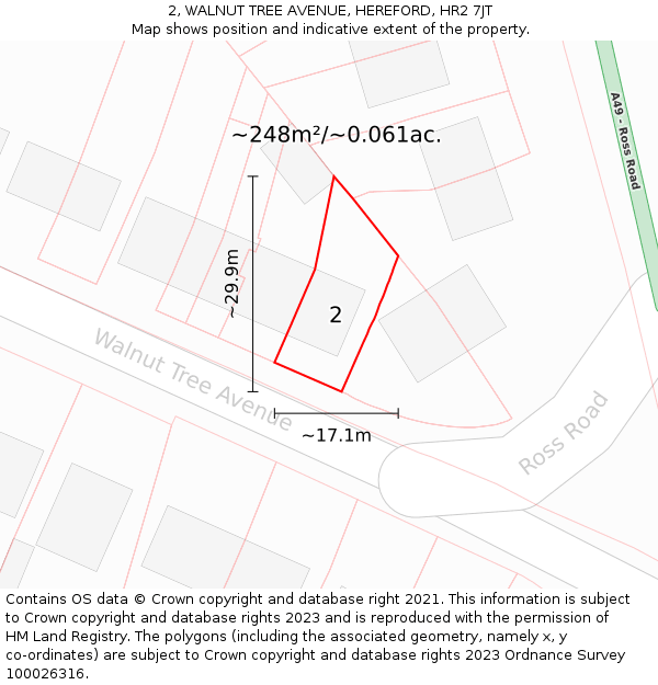 2, WALNUT TREE AVENUE, HEREFORD, HR2 7JT: Plot and title map