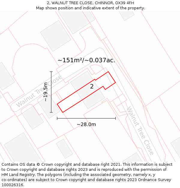 2, WALNUT TREE CLOSE, CHINNOR, OX39 4FH: Plot and title map