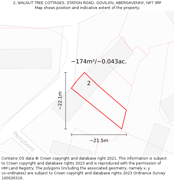 2, WALNUT TREE COTTAGES, STATION ROAD, GOVILON, ABERGAVENNY, NP7 9RF: Plot and title map