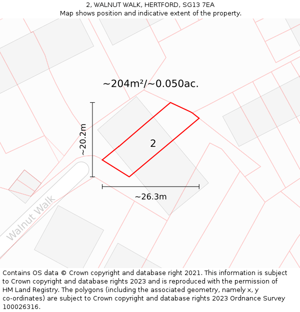 2, WALNUT WALK, HERTFORD, SG13 7EA: Plot and title map