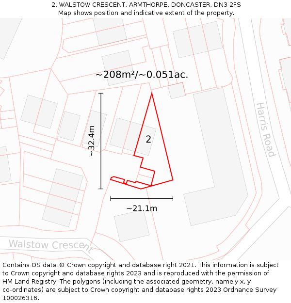 2, WALSTOW CRESCENT, ARMTHORPE, DONCASTER, DN3 2FS: Plot and title map