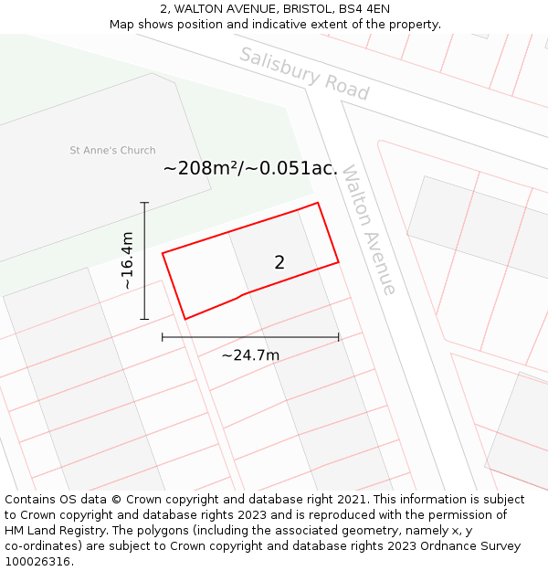 2, WALTON AVENUE, BRISTOL, BS4 4EN: Plot and title map