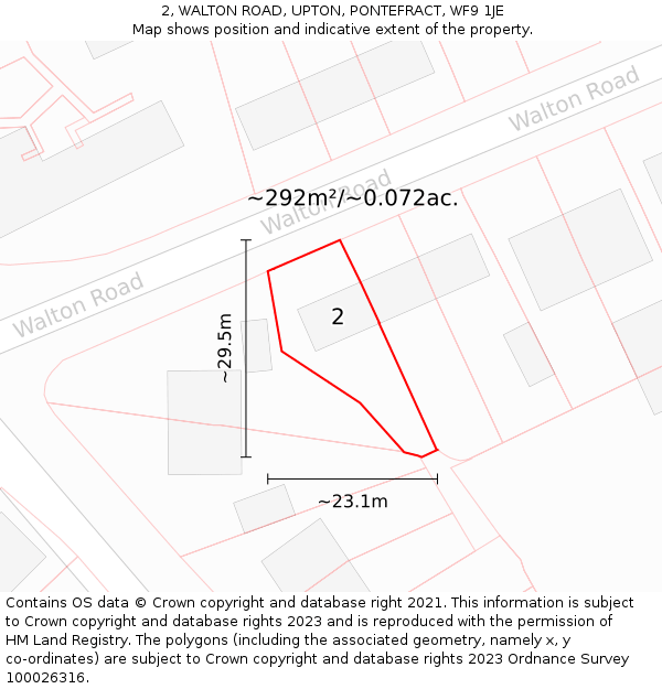 2, WALTON ROAD, UPTON, PONTEFRACT, WF9 1JE: Plot and title map