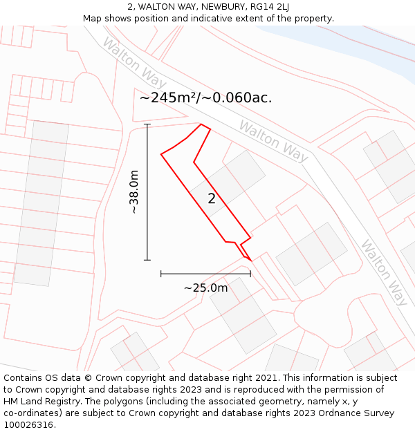 2, WALTON WAY, NEWBURY, RG14 2LJ: Plot and title map
