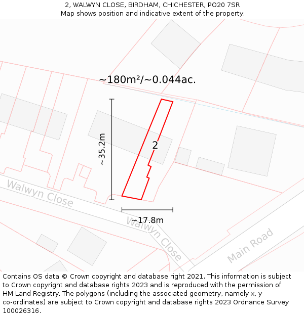 2, WALWYN CLOSE, BIRDHAM, CHICHESTER, PO20 7SR: Plot and title map