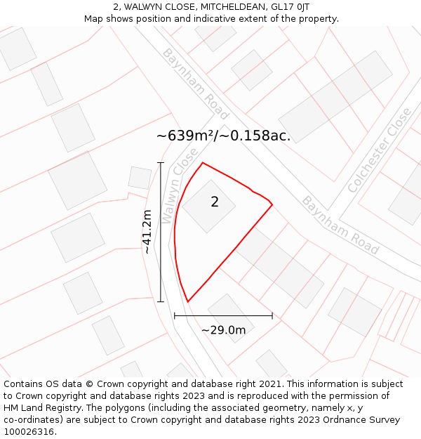 2, WALWYN CLOSE, MITCHELDEAN, GL17 0JT: Plot and title map