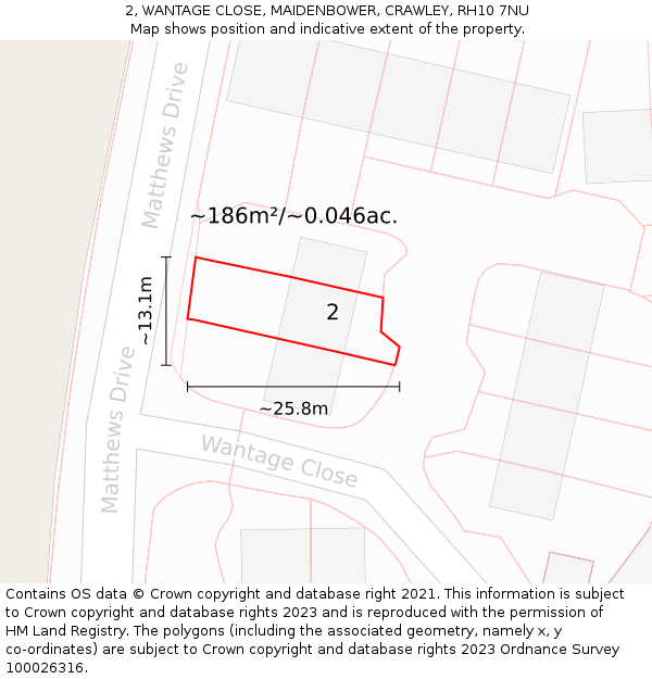 2, WANTAGE CLOSE, MAIDENBOWER, CRAWLEY, RH10 7NU: Plot and title map