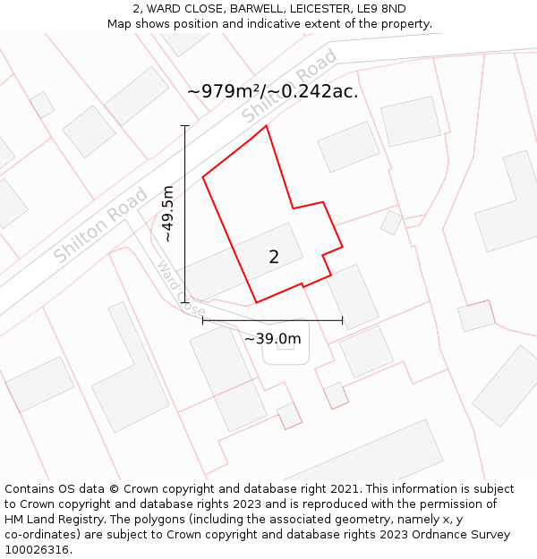 2, WARD CLOSE, BARWELL, LEICESTER, LE9 8ND: Plot and title map