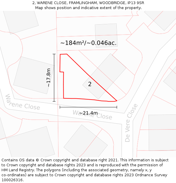 2, WARENE CLOSE, FRAMLINGHAM, WOODBRIDGE, IP13 9SR: Plot and title map