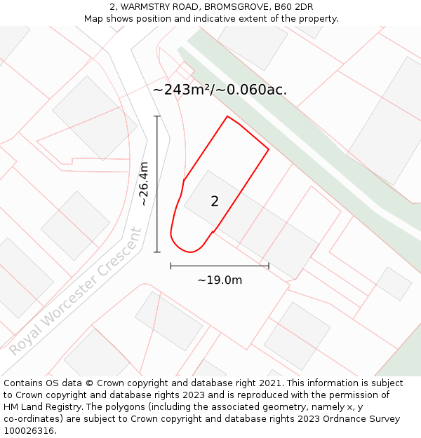2, WARMSTRY ROAD, BROMSGROVE, B60 2DR: Plot and title map