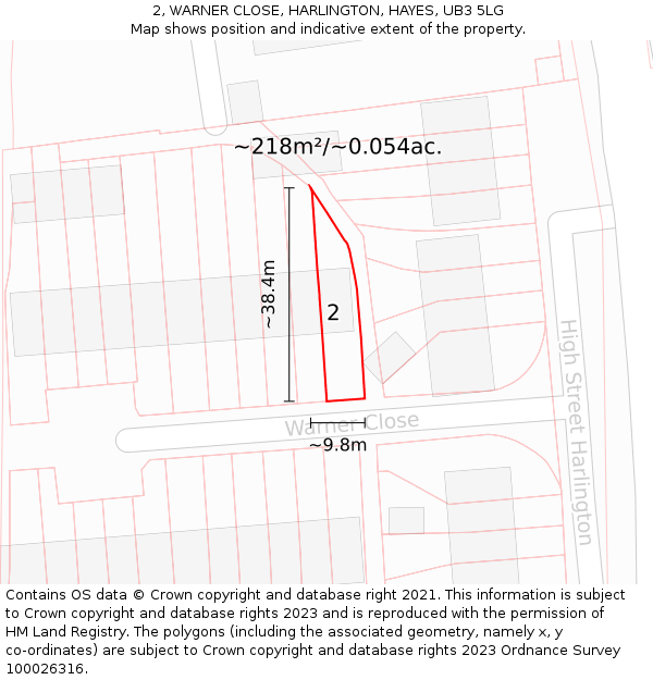 2, WARNER CLOSE, HARLINGTON, HAYES, UB3 5LG: Plot and title map