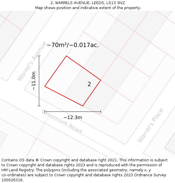 2, WARRELS AVENUE, LEEDS, LS13 3NZ: Plot and title map