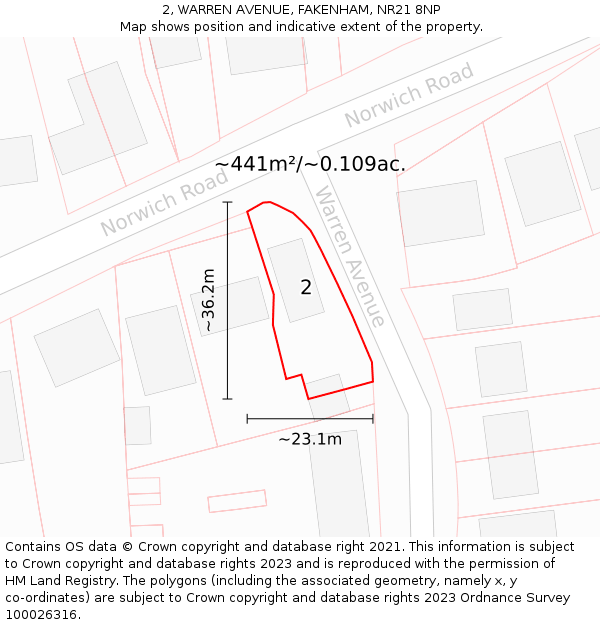 2, WARREN AVENUE, FAKENHAM, NR21 8NP: Plot and title map