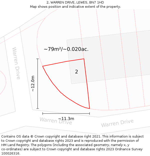 2, WARREN DRIVE, LEWES, BN7 1HD: Plot and title map