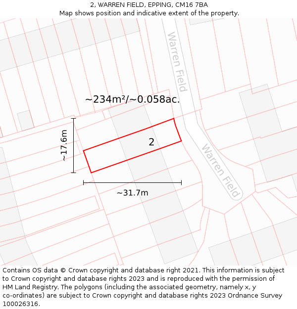 2, WARREN FIELD, EPPING, CM16 7BA: Plot and title map