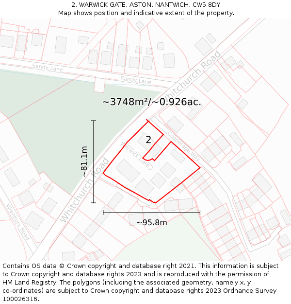 2, WARWICK GATE, ASTON, NANTWICH, CW5 8DY: Plot and title map