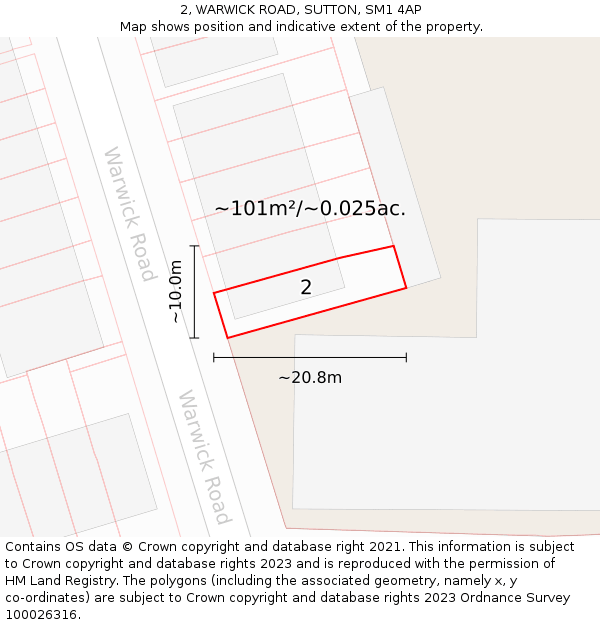 2, WARWICK ROAD, SUTTON, SM1 4AP: Plot and title map