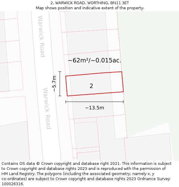 2, WARWICK ROAD, WORTHING, BN11 3ET: Plot and title map