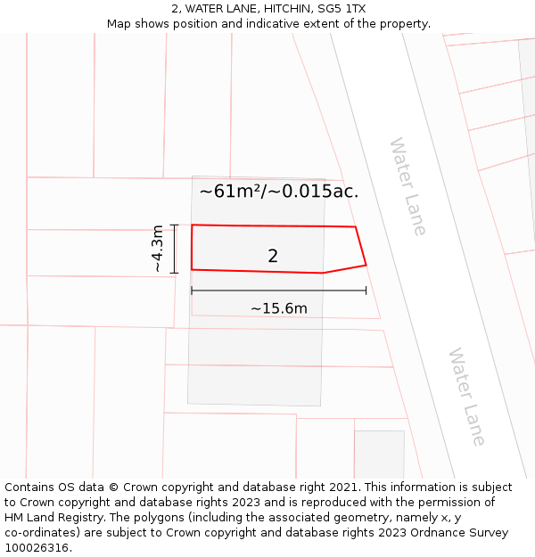 2, WATER LANE, HITCHIN, SG5 1TX: Plot and title map