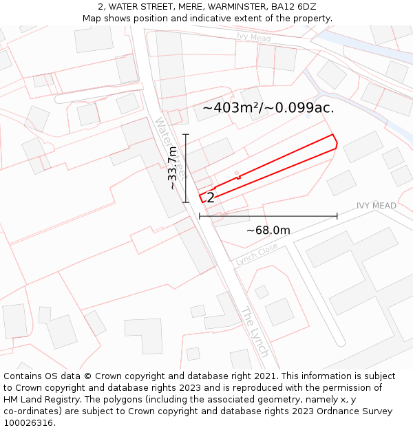 2, WATER STREET, MERE, WARMINSTER, BA12 6DZ: Plot and title map
