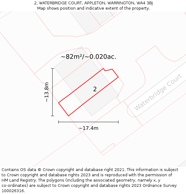 2, WATERBRIDGE COURT, APPLETON, WARRINGTON, WA4 3BJ: Plot and title map