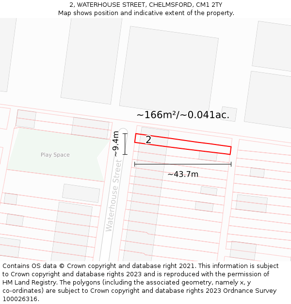 2, WATERHOUSE STREET, CHELMSFORD, CM1 2TY: Plot and title map