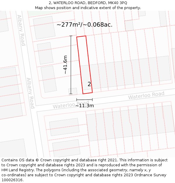 2, WATERLOO ROAD, BEDFORD, MK40 3PQ: Plot and title map