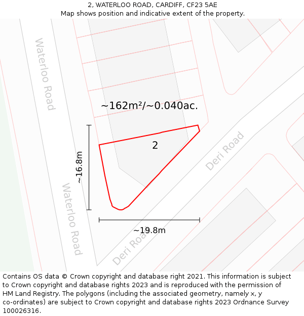 2, WATERLOO ROAD, CARDIFF, CF23 5AE: Plot and title map