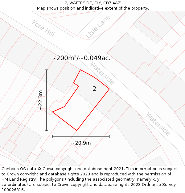 2, WATERSIDE, ELY, CB7 4AZ: Plot and title map