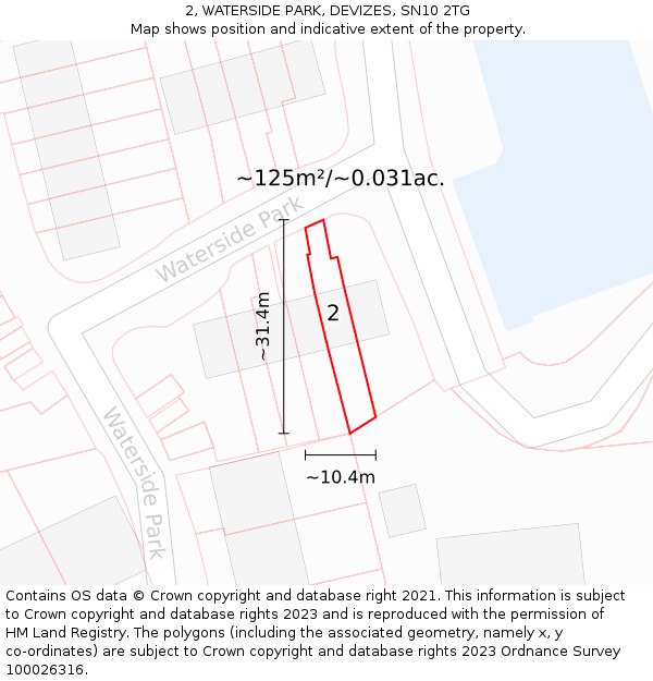 2, WATERSIDE PARK, DEVIZES, SN10 2TG: Plot and title map