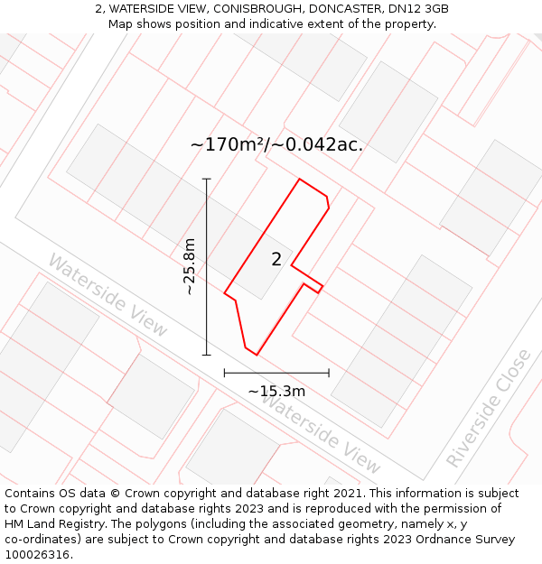 2, WATERSIDE VIEW, CONISBROUGH, DONCASTER, DN12 3GB: Plot and title map