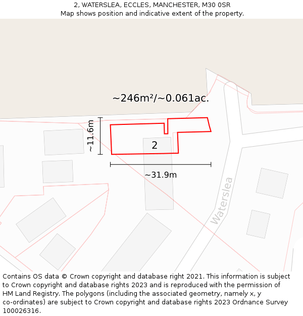 2, WATERSLEA, ECCLES, MANCHESTER, M30 0SR: Plot and title map