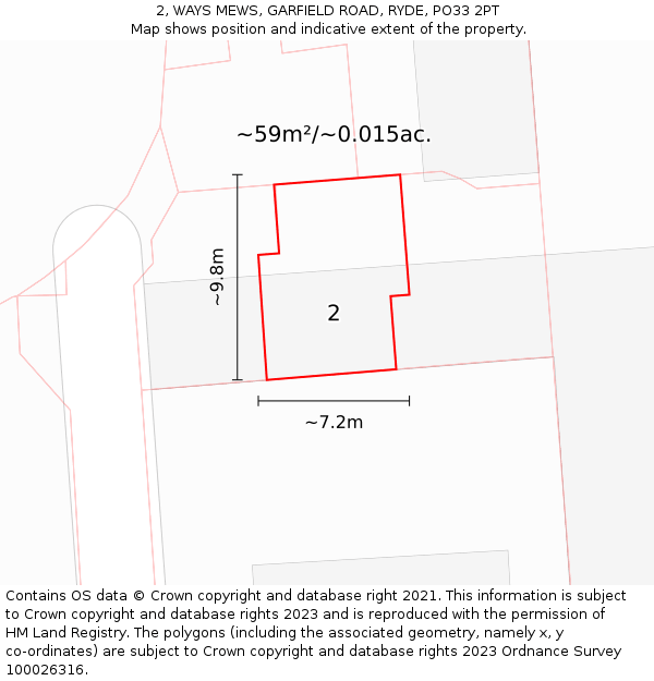 2, WAYS MEWS, GARFIELD ROAD, RYDE, PO33 2PT: Plot and title map