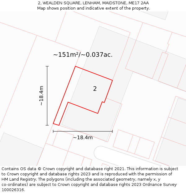 2, WEALDEN SQUARE, LENHAM, MAIDSTONE, ME17 2AA: Plot and title map