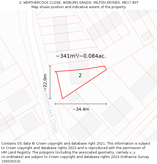 2, WEATHERCOCK CLOSE, WOBURN SANDS, MILTON KEYNES, MK17 8ST: Plot and title map