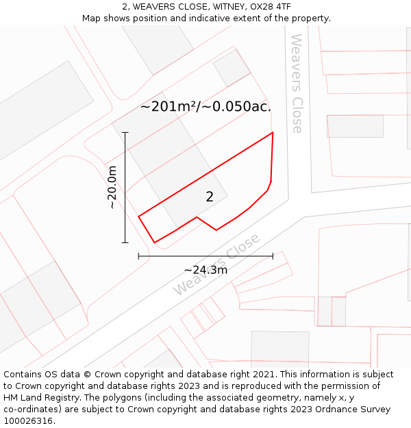 2, WEAVERS CLOSE, WITNEY, OX28 4TF: Plot and title map