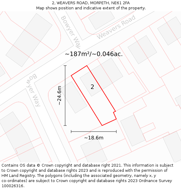 2, WEAVERS ROAD, MORPETH, NE61 2FA: Plot and title map