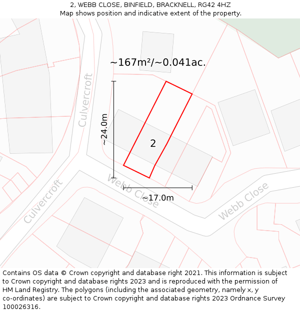2, WEBB CLOSE, BINFIELD, BRACKNELL, RG42 4HZ: Plot and title map