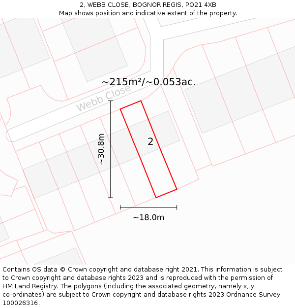 2, WEBB CLOSE, BOGNOR REGIS, PO21 4XB: Plot and title map