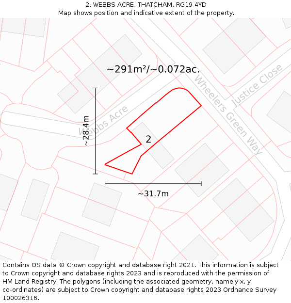 2, WEBBS ACRE, THATCHAM, RG19 4YD: Plot and title map